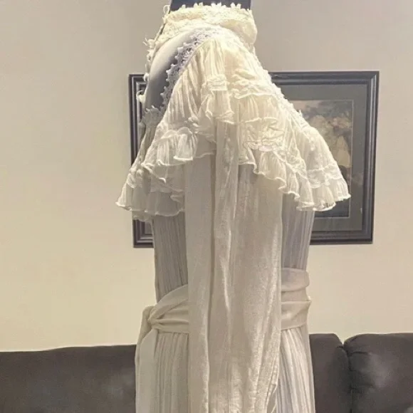 Rare Vintage 70's Gunne Sax Prairie White Wedding Lace Full Maxi Dress - Picture 2 of 8